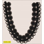Collar Floral Satin "U" Shape Applique Scallopped 11 1/4"x8 1/2" Black