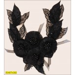 Collar Beaded Organza Floral U-shape Applique 9"x9" Black