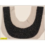 Collar Beaded U-shape Applique on Mesh 11"x8"+1" Mesh Black