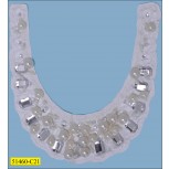 Collar Beaded and Pear U-shape Applique on Satin 9"x7 1/2" Clear and Ivory