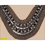 Collar Beaded U-shape Applique on Black Mesh 12"x9" Silver and Irredesent Clear