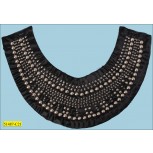 Collar Beaded U-shape Applique with Silver Studs Black and Silver