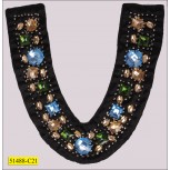 Collar Beaded Applique on Mesh Black and Multicolor