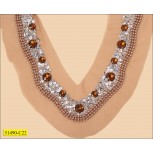 Collar Beaded U-shape Applique on Mesh Silver and Tan