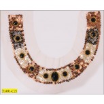 Collar Beaded U-shape Applique on Ivory Mesh Black, Brown and Ivory Sequins