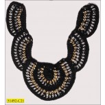 Corded Collar U-shape Applique Scallop Black, Gold and Silver
