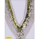 Collar Sequins Y-shape Applique 9"x22" and 3/4" Mesh Black and Green
