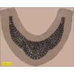 Collar Applique with multi-size beads on mesh 8 1/2" Gunmetal