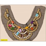 Collar Applique beaded on Black mesh 10 1/4x7 1/4" Gold and Multicolors