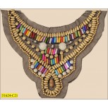 Collar Applique beaded on Black mesh 9 1/4x10 1/4" Gold and Multicolor