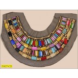 Collar Applique beaded round on mesh 10 3/4x61/2" Gold and Multicolor