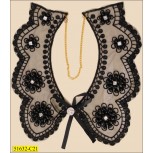 Collar Applique lace with pearls and rhinestones with bow 7 1/2x8 1/4" Black