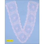 Applique Crochet "V" Neck with Mesh Flower 9 1/2" White