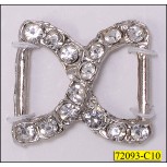 Silver "X" Shape with Good Rhinestones 7/8'' Clear and Nickel