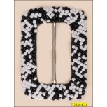Beaded Buckle with Bar 2 3/16  x 3" Black, White and Silver