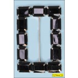 Buckle Rectangle with Bar and Acrylic Stone Around Inner Diameter 2" Black and Silver
