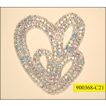 Applique 2 hearts with colored rhinestones 3 1/2x4" Ivory