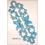 Applique beaded with rhinestones 9 3/4x3 1/2" Blue and Clear