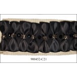 Satin muti bows with beads 2 1/2'' on mesh Black