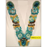 Collar Appique "V" shape beads, shells and pearls 8 x 9 1/2" Multicolor