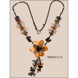 Necklace beaded with center beaded flower Multicolor