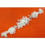 Hair band w/organza flowers/beads/RS Ivory/Silver