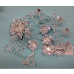 Hair Clip w/Metal flowers/RS/Beads Clr/Silver