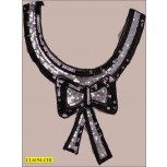 Collar U-shape Applique with Bow and Sequins Black and White
