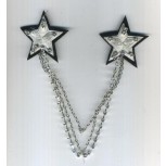 Necklace Chain w/Rstone+2Star onEnd 5 1/2"Blk/Silv