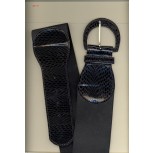 Belt Elastic w/Croc.Leatherette+D-Buckle 34.5"Blk