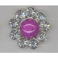 Button w/Rstones&1Big stone34mm Clear/Purple
