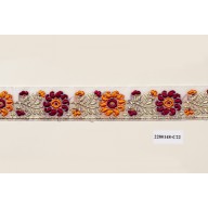 Jacquard Polyester embroidered Floral Gold Lurex 1" Orange and Burgundy