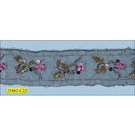 Multi Sequin Floral with Lurex On Black Organza 1 3/4"