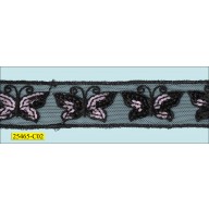 Sequins and embroidered Butterfly Mesh  1 1/2" Black