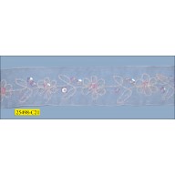 Sequins embroidered Floral White Organza Tape 1 1/2" Clear and Irredesent