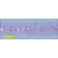 Sequins embroidered Floral Organza Tape 1 1/2" Purple