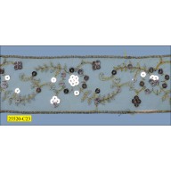 Sequins and Lurexed Embroidered Floral Organza Tape 2 1/4" 
