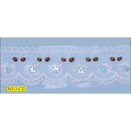 Bead and Sequins Organza 1 Side Scalloped with Embroidered 1 7/8" White, Blue and Brown