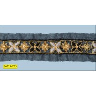 Beaded Embroidered Organza with Lurex 1" Black and Gold