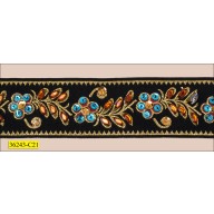Beads, Stone and Sequins in Gold Embroidered Jacquard 1 7/8" Black, Turquoise, and Brown