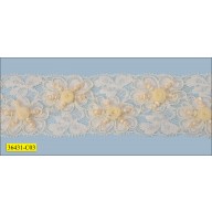 Beaded Stretch Lace Floral Design 2" Ivory