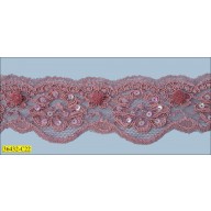 Beads and Sequins Scalloped Stretch Lace with Small Flower 2 1/8" 