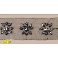 Beaded Organza Floral Pattern 2 1/4" Black and Silver