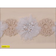 Chiffon Guipure flower with center stones 31/4" White and Natural