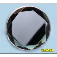 Round Acrylic Faceted Stone on Round Metal 2 1/2" Black