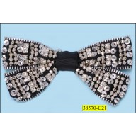 Brooch Zipper Bow Beaded 4 5/8"x2 1/4" Black and Silver