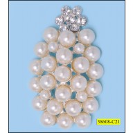Pearl Applique with Rhinestone 2 1/4"x2 3/8" Ivory and Clear