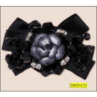 Applique with Beads, Rhinestone and Flower with Black Ribbon