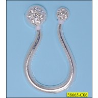 Metal Designed "U" shape Open Ring with 2 Rhinestones Silver