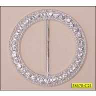Buckle with Rhinestone scallop Edge Silver Inner Diameter 2'' Outer Diameter 2 5/8''